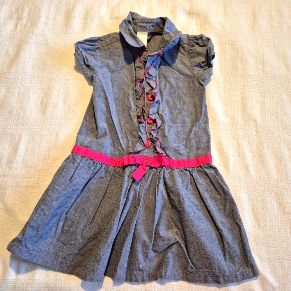 Gymboree girls size 4 Outlet chambray blue with pink ribbon & stitching VGUC